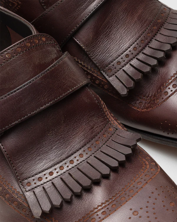 Shanghai Laser Antiqued Calfskin Monk Strap