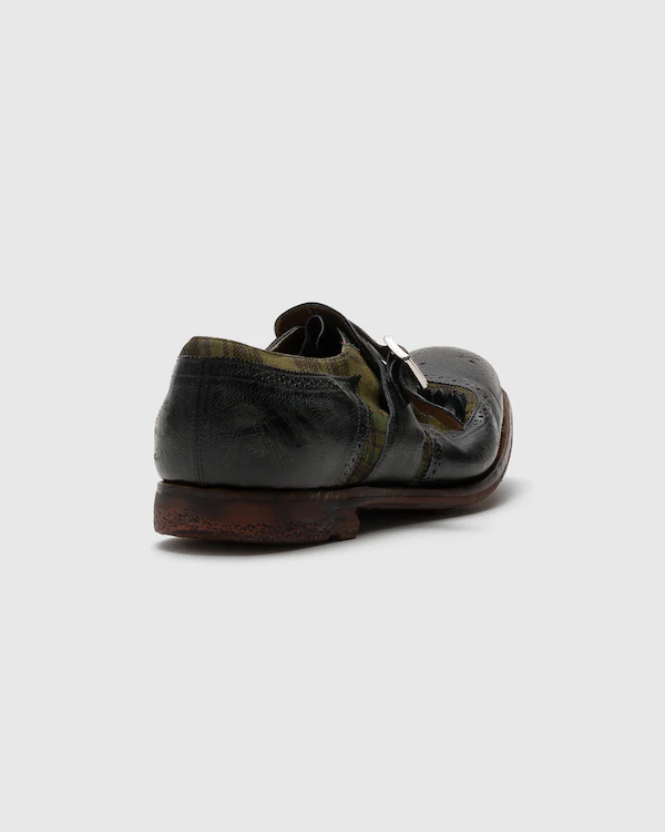 Shanghai Antiqued Leather and Wool Monk Strap