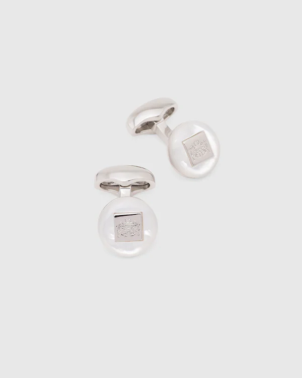 Crest Cufflink Haematite & Rhodium Plated Crest