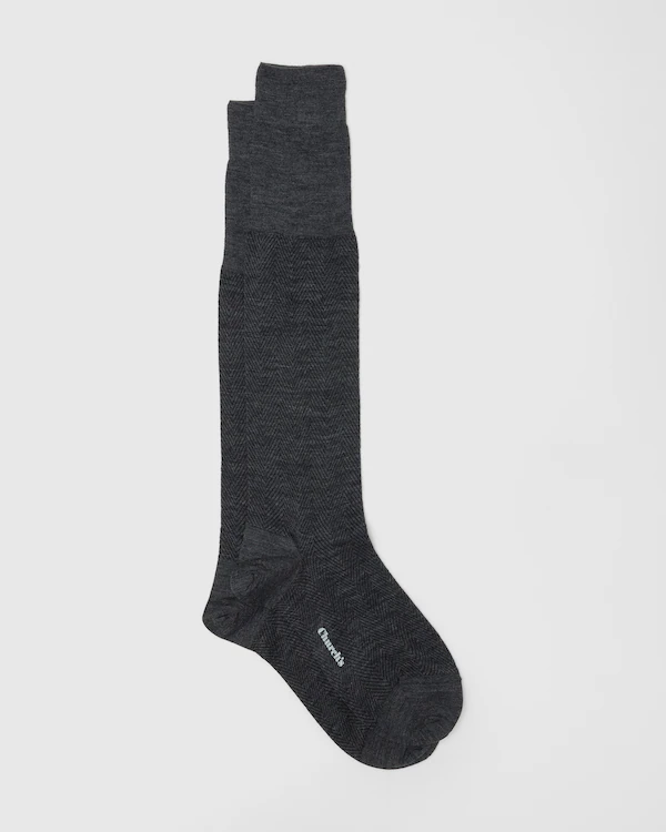 Long socks with herringbone pattern Herringbone Wool Long Socks