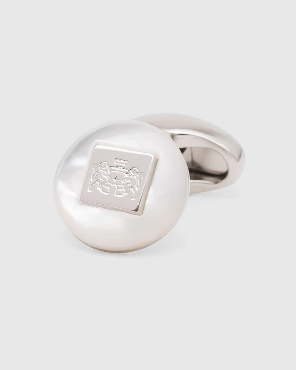 Crest Cufflink Haematite & Rhodium Plated Crest