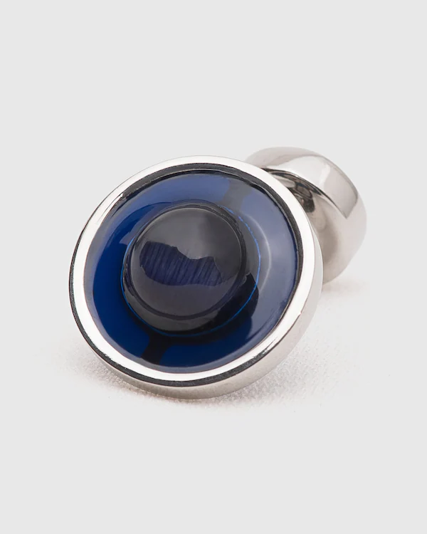 Floating Stone Cufflinks Catseye & Rhodium Plated Oval